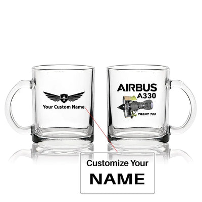 Airbus A330 & Trent 700 Engine Coffee & aviation design on coffee tea glass, heat-resistant glassware.