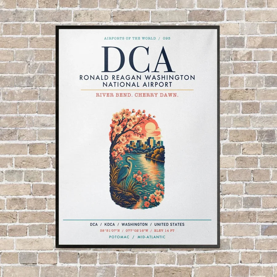 Ronald Reagan Washington National Airport DCA vertical canvas print - framed - white background