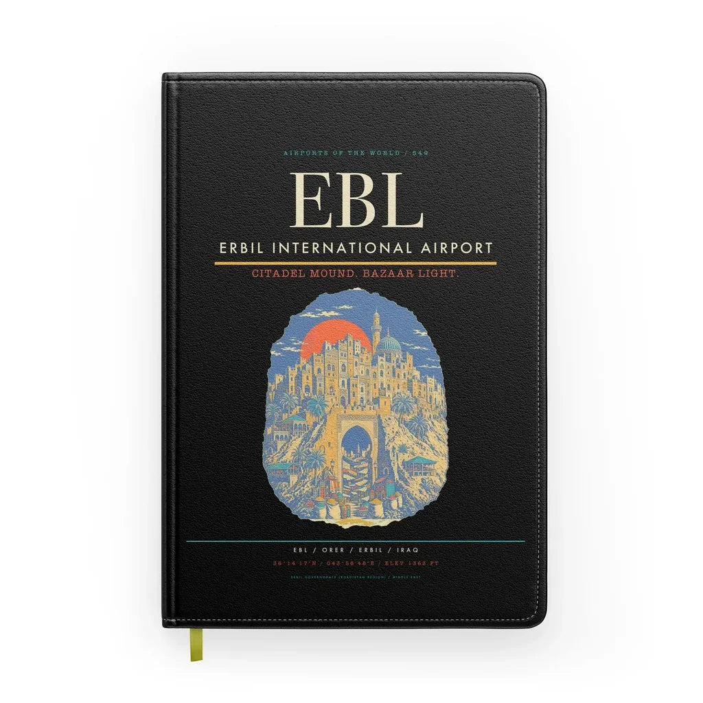 Erbil International Airport (EBL) design on black notebook