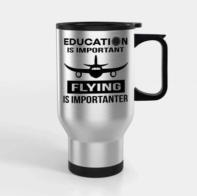 Flying is Importanter Travel Mugs (With Holder) aviation design on travel mug with holder, insulated double-wall with car-cup.
