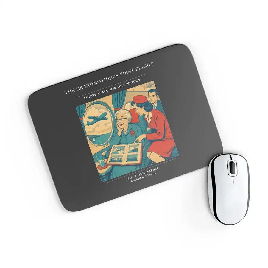 VINTAGE G4423 - The Grandmother's First Flight - Designed Mouse Pads design on black rectangle
