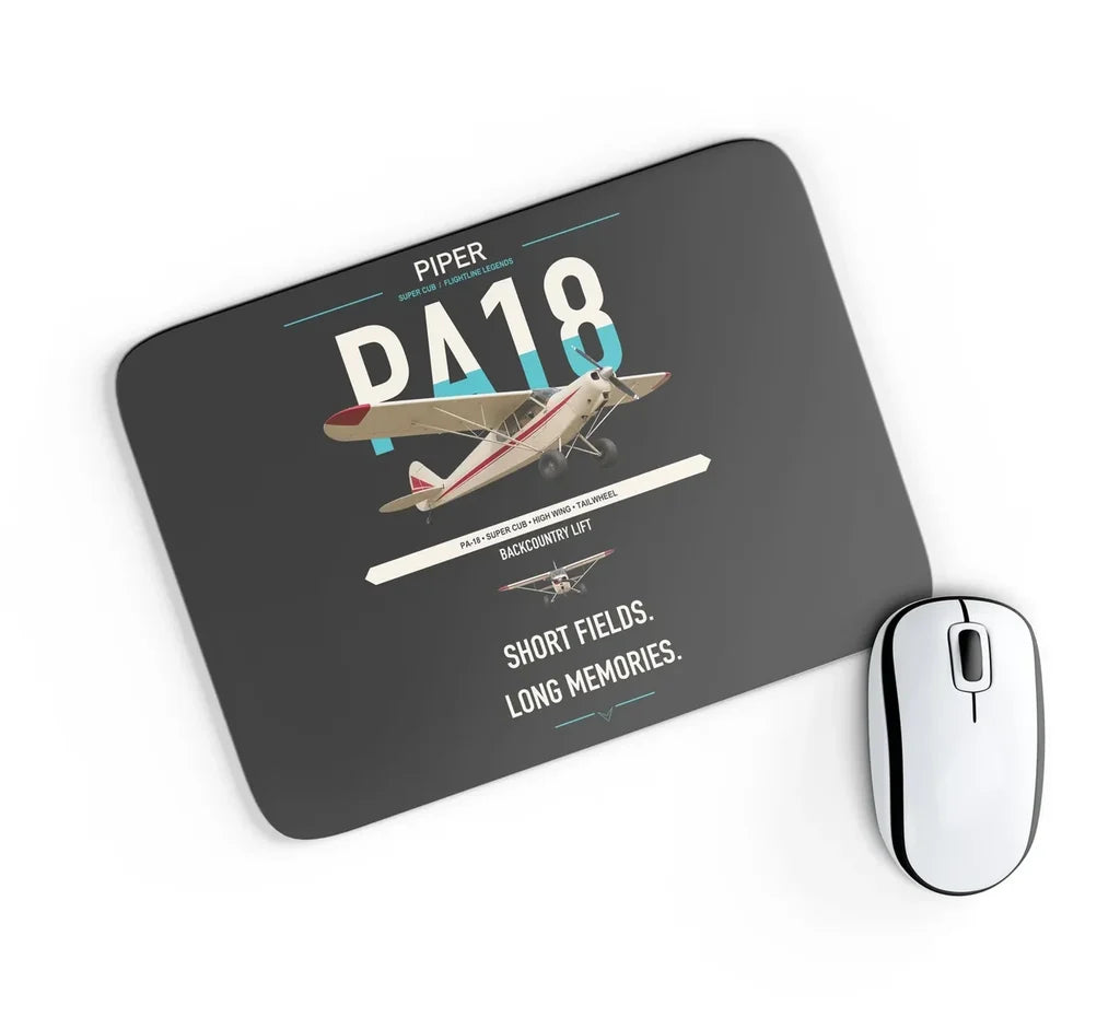 Piper PA-18 Super Cub design on black rectangle mouse pad