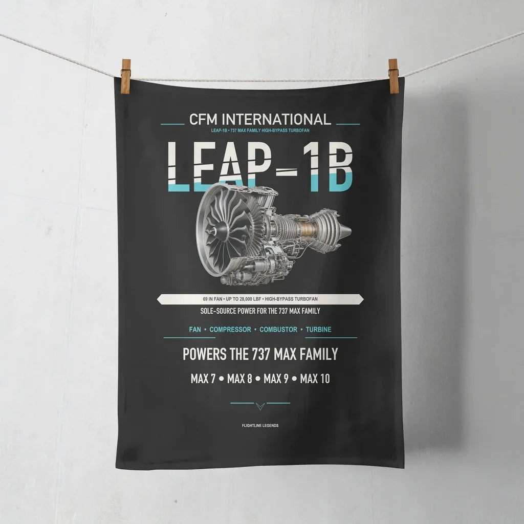 CFM LEAP-1B design on black towel