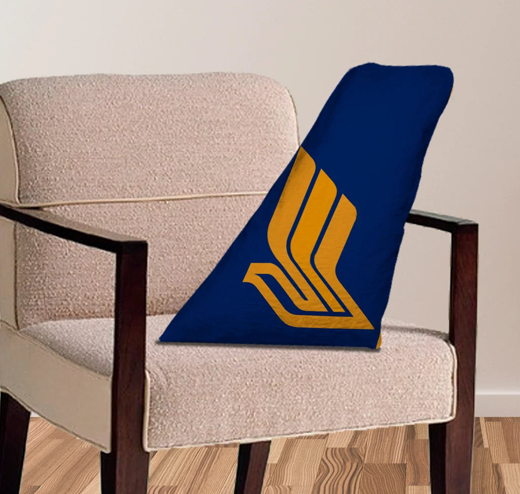 Singapore Airlines aviation design on soft polyester filling aircraft tail pillow.