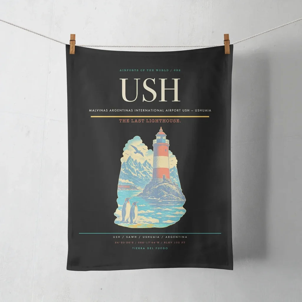 Malvinas Argentinas International Airport (USH) design on black towel