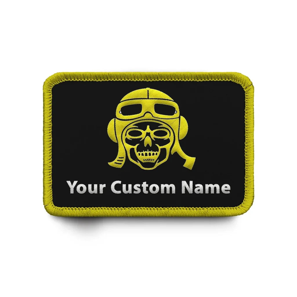 Custom Name Badge 8 (Skull) & Embroidered aviation design patch in embroidered fabric.