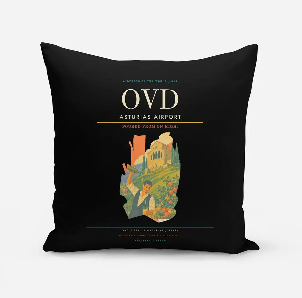 Asturias Airport (OVD) design on black pillow