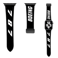 Thumbnail for Boeing 787 Flat Text leather apple watch band - black