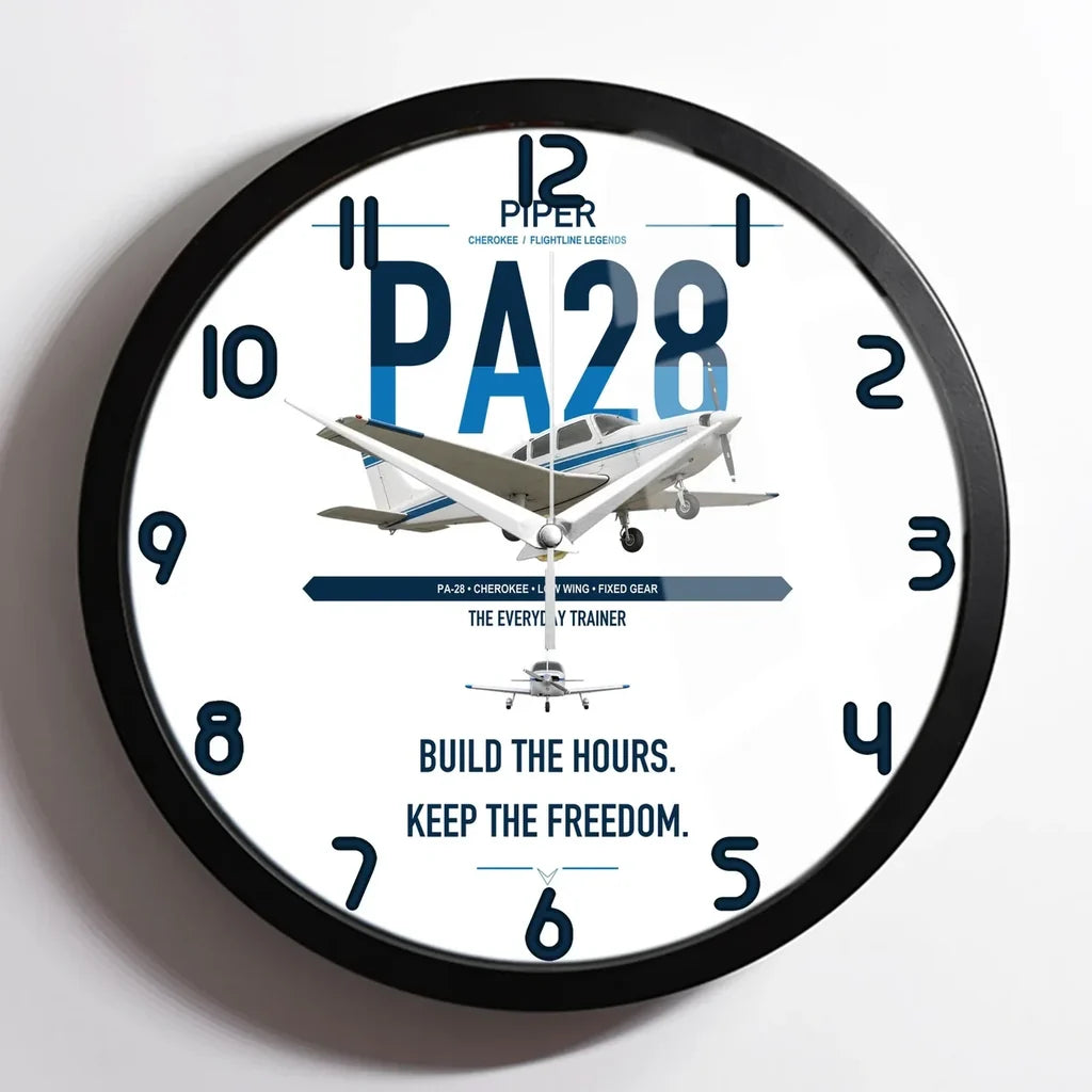 Piper PA-28 Cherokee design on white framed wall clock