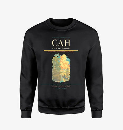Cà Mau Airport (CAH) design on black sweatshirt