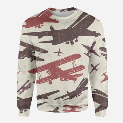 Vintage & Jumbo Airplanes aviation design printed on soft cotton blend 3D sweatshirt.