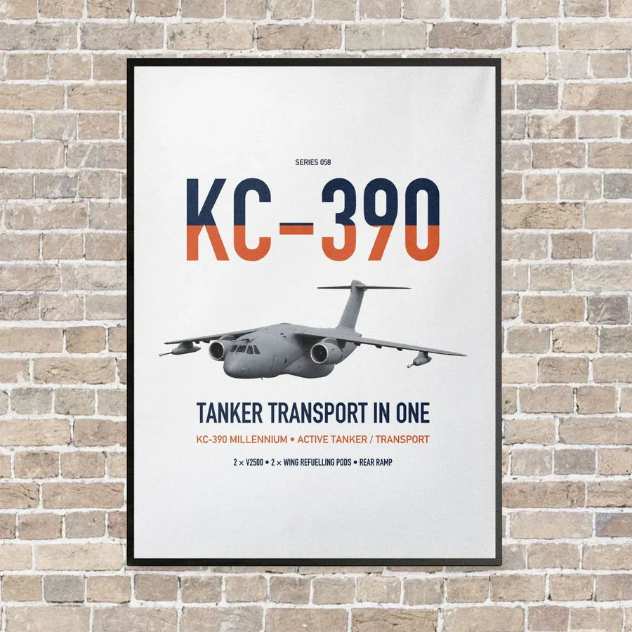 Embraer KC-390 Millennium vertical canvas print - framed - white background
