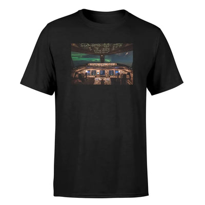 Boeing 777 Cockpit aviation design printed on soft cotton image-print T-shirt.
