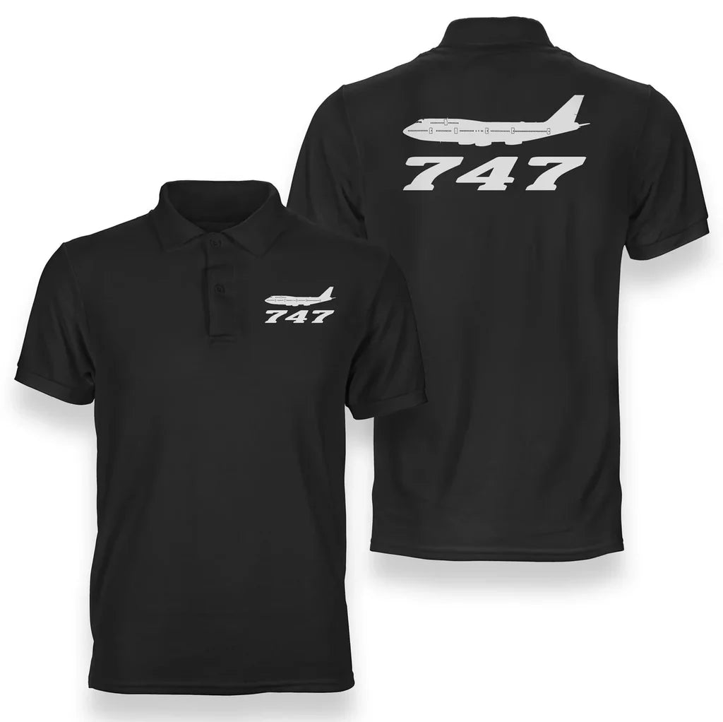Special Boeing 747 aviation design printed on soft cotton double-side polo.