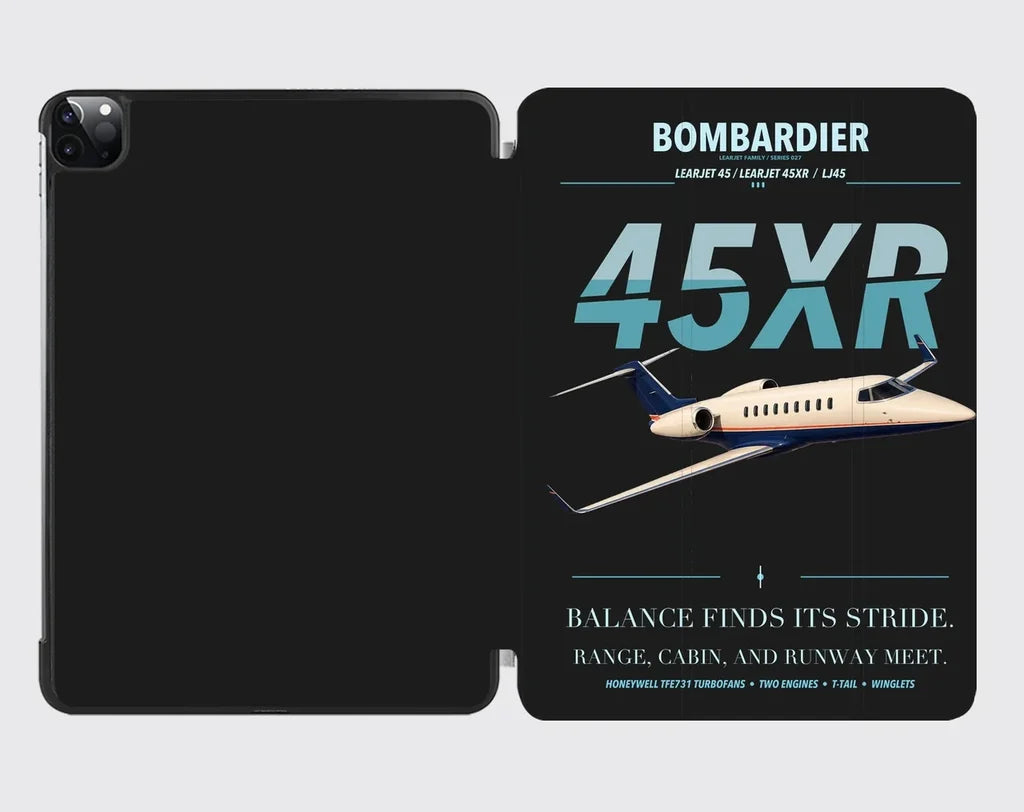 Bombardier Learjet 45XR design on black ipad tablet case