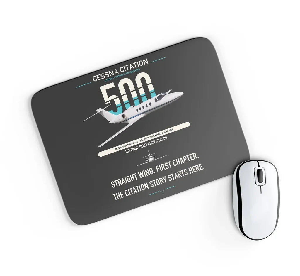 Cessna Citation 500 - Citation I design on black rectangle mouse pad