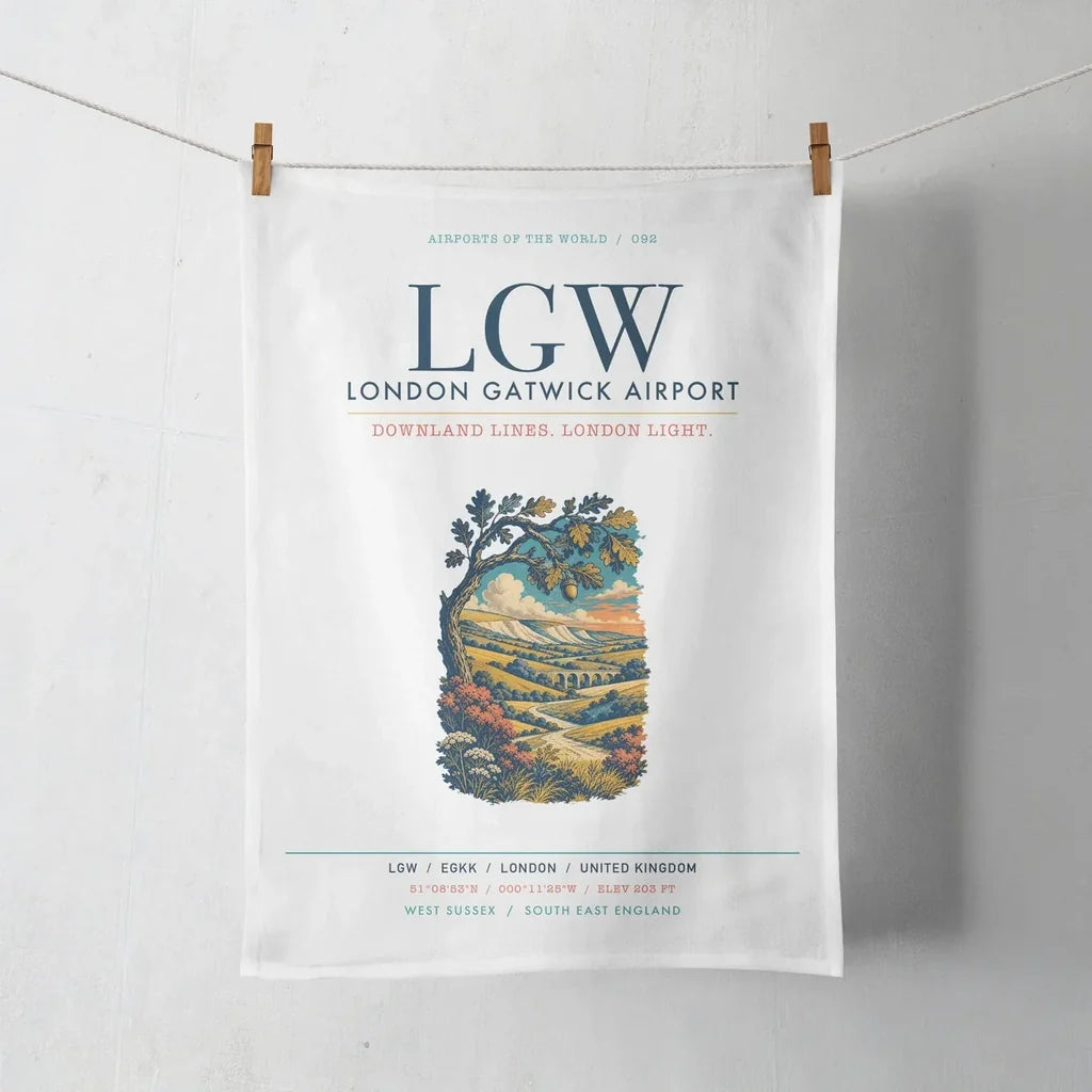 London Gatwick Airport (LGW) design on white towel