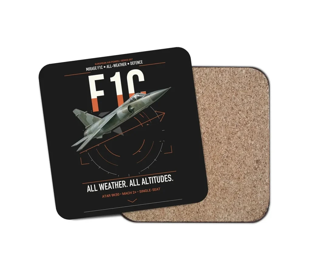 Dassault Mirage F1C design on black 1 piece coaster