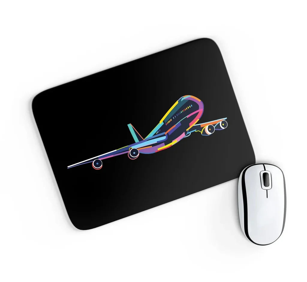 Multicolor aviation design on neoprene with anti-slip base mouse pad.