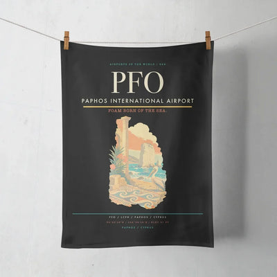 Paphos International Airport (PFO) design on black towel