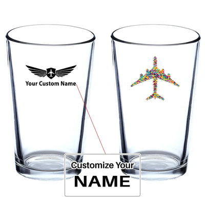 Colourful Airplane Beer & aviation design on beer water glass, versatile drinkware.