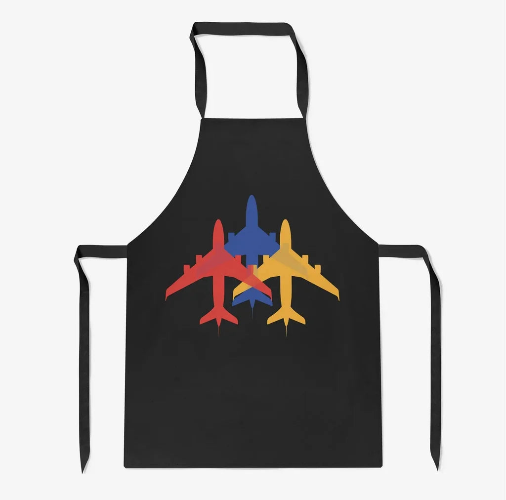 Colourful 3 Airplanes aviation design on durable cotton blend kitchen apron.