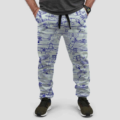 Amazing Drawings of Old Aircrafts aviation design on soft cotton blend 3D-printed sweatpants.