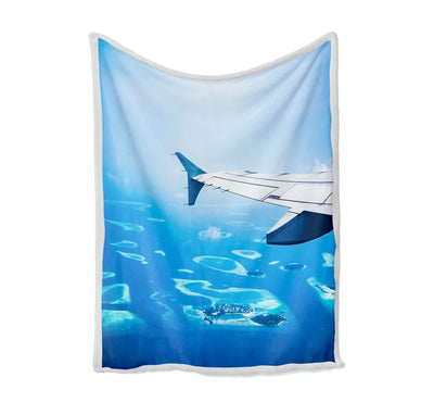 Outstanding View Through Airplane Wing Bed Blankets & aviation print on soft fleece blanket.
