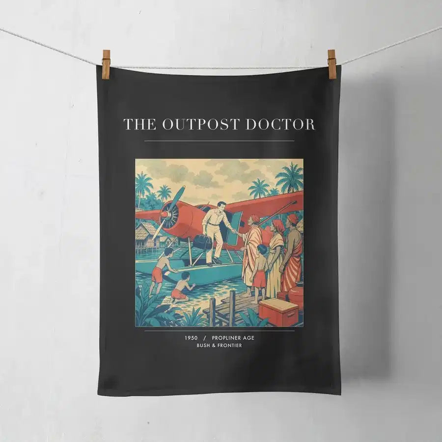 VINTAGE G4197 - The Outpost Doctor - Designed Towels design on black