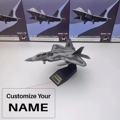 Side view of 1/100 Fighter Jet 22 Raptor Air Superiority Fighter Airplane Model aviation military aircraft model in diecast model.