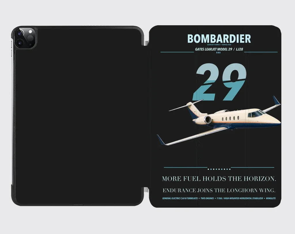 Bombardier Learjet 29 design on black ipad tablet case