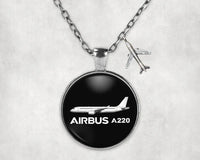 Thumbnail for The Airbus A220 aviation necklace, stainless steel body with engraved detail.