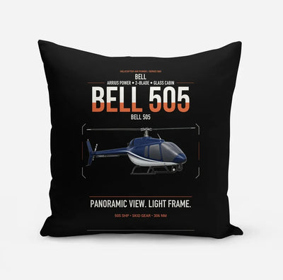 Bell 505 design on black pillow