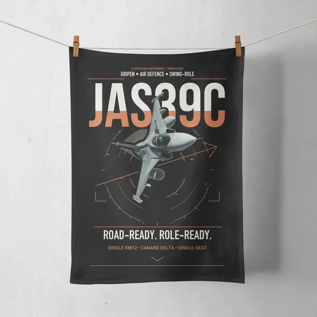 Saab JAS 39C Gripen design on black towel
