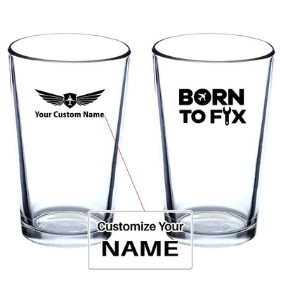 Born To Fix Airplanes Beer & aviation design on beer water glass, versatile drinkware.