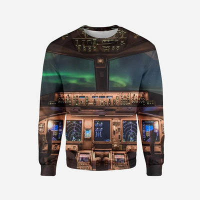 Boeing 777 Cockpit Printed aviation design printed on soft cotton blend 3D sweatshirt.