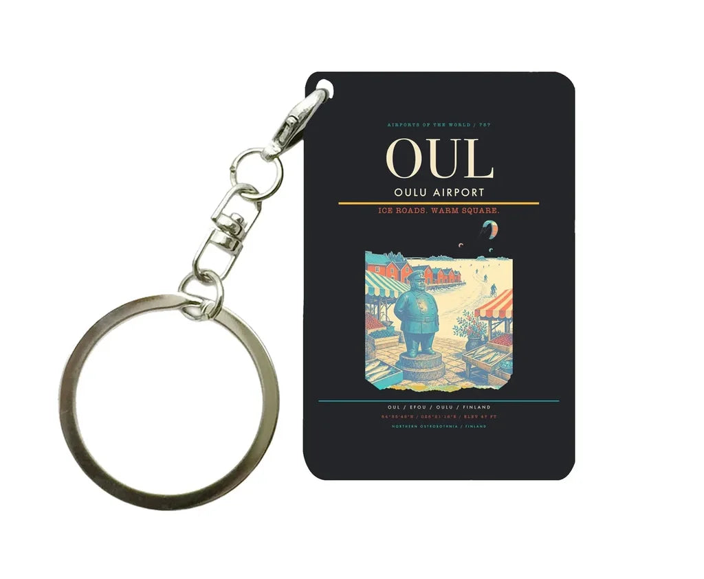 Oulu Airport (OUL) design on black key chain