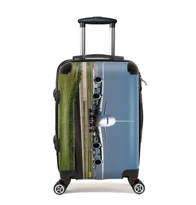 Face to Face with Airbus A380 Cabin Size aviation print luggage, durable shell.