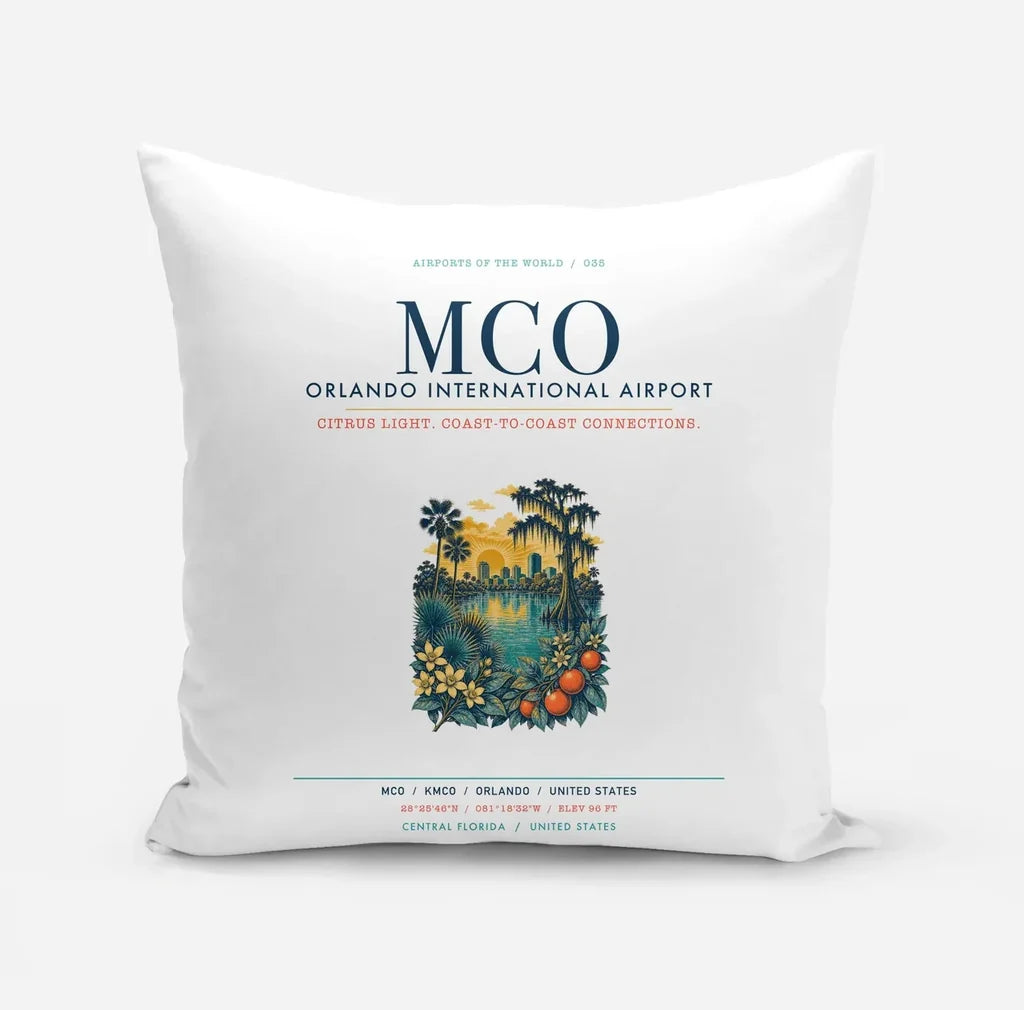 Orlando International Airport (MCO) design on white pillow