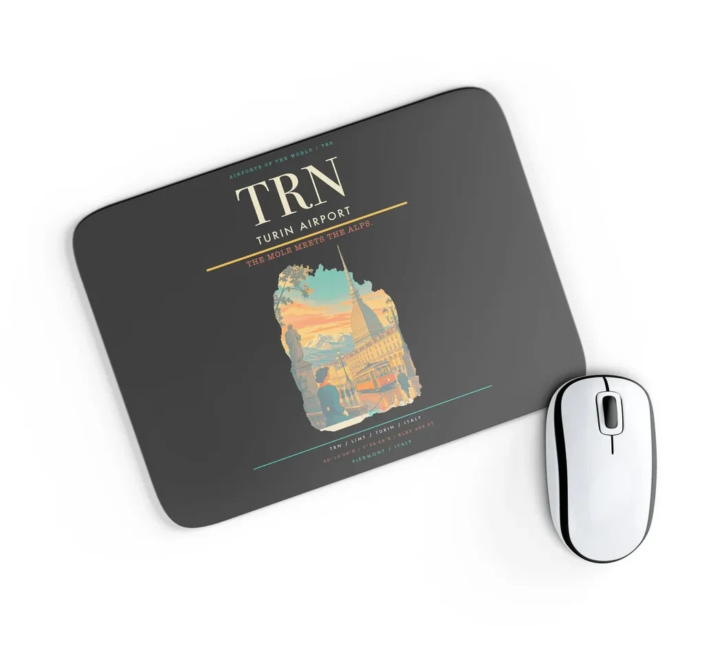 Turin Airport (TRN) design on black rectangle mouse pad
