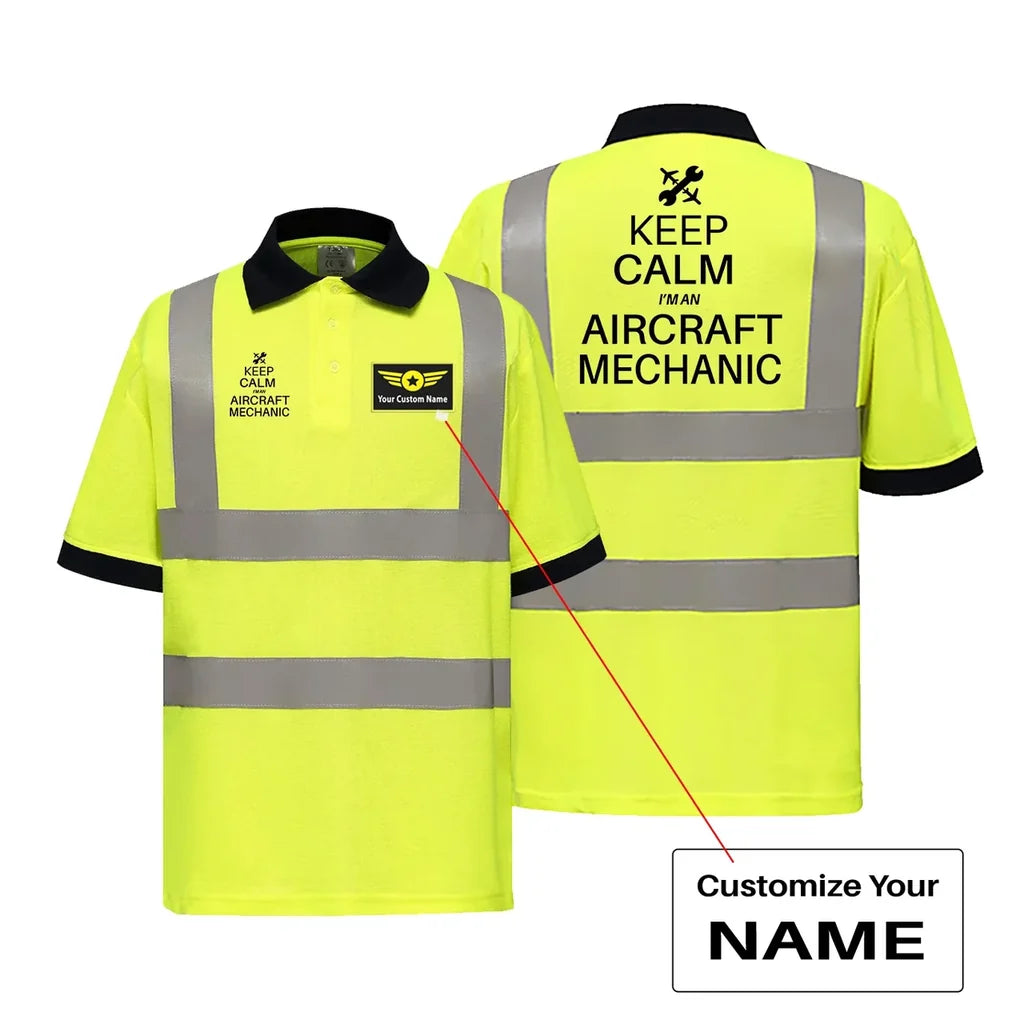 Aircraft Mechanic aviation design printed on soft cotton reflective polo shirt.