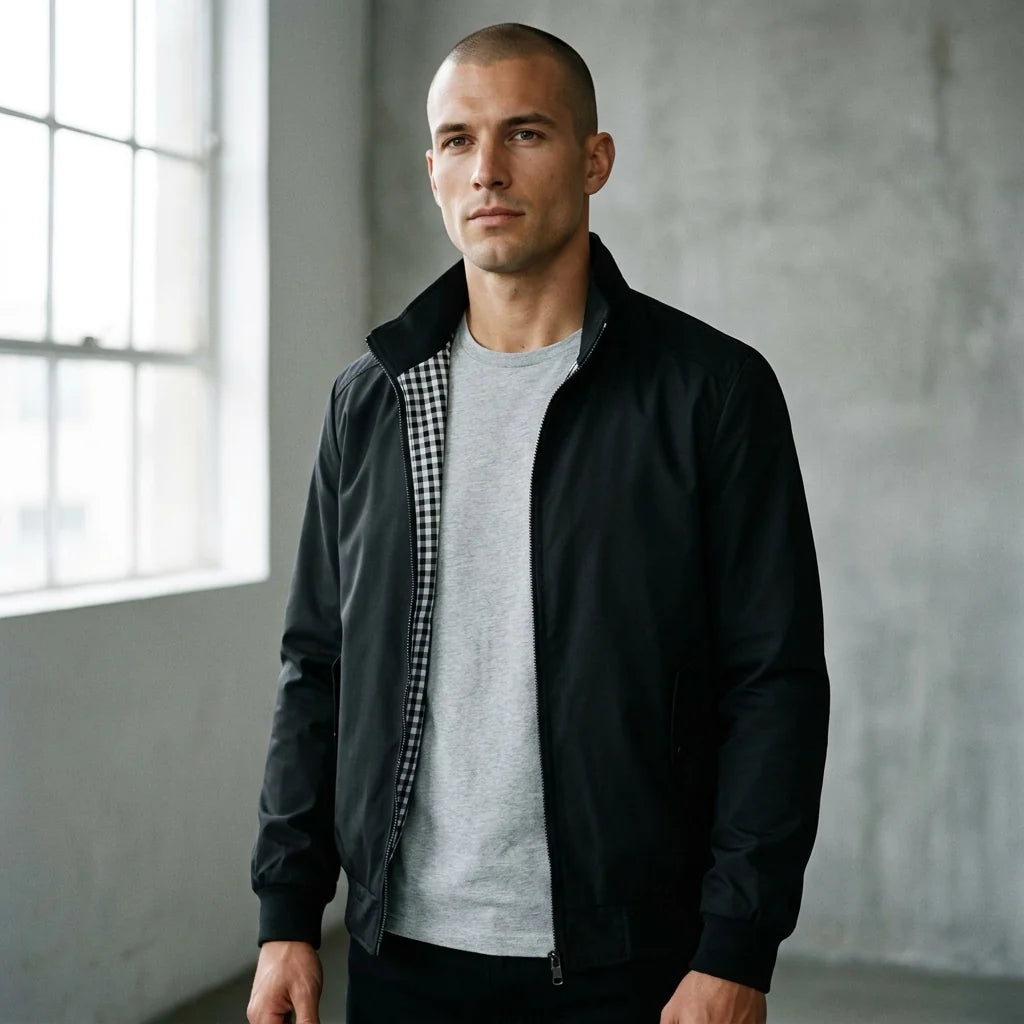 Pilot jacket on model — editorial