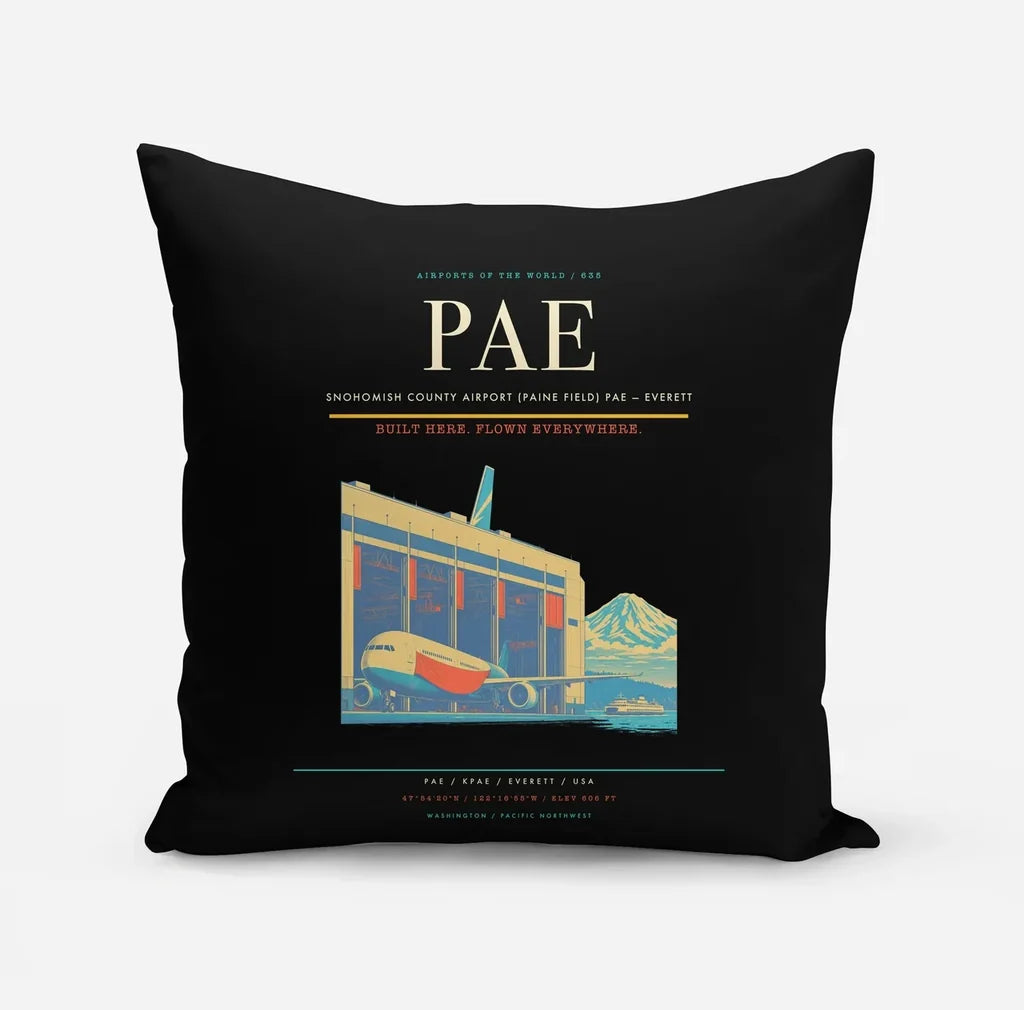 Snohomish County Airport (Paine Field) (PAE) design on black pillow