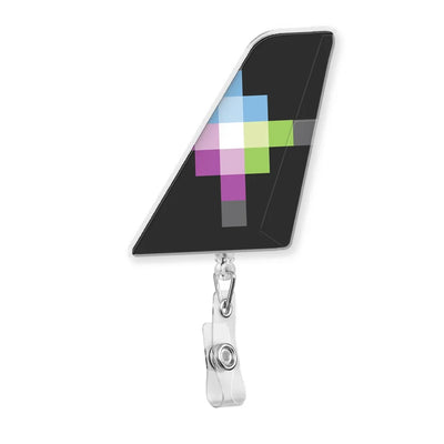Volaris aviation design on durable plastic with metal clip tail-shape retractable ID card badge.