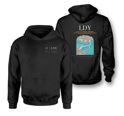 City of Derry Airport (LDY) design on black double-side hoodie