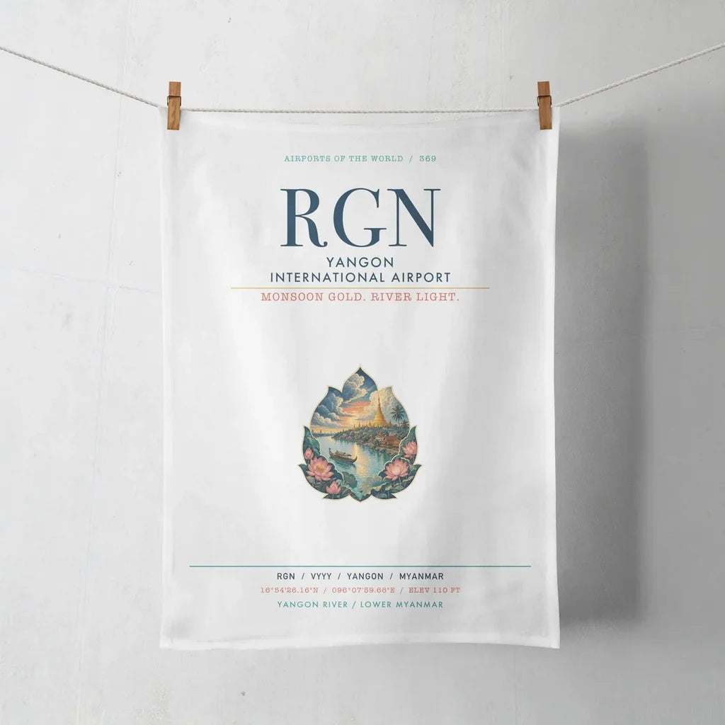 Yangon International Airport (RGN) design on white towel