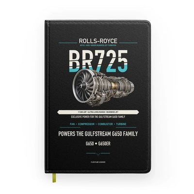 BR725 design on black notebook