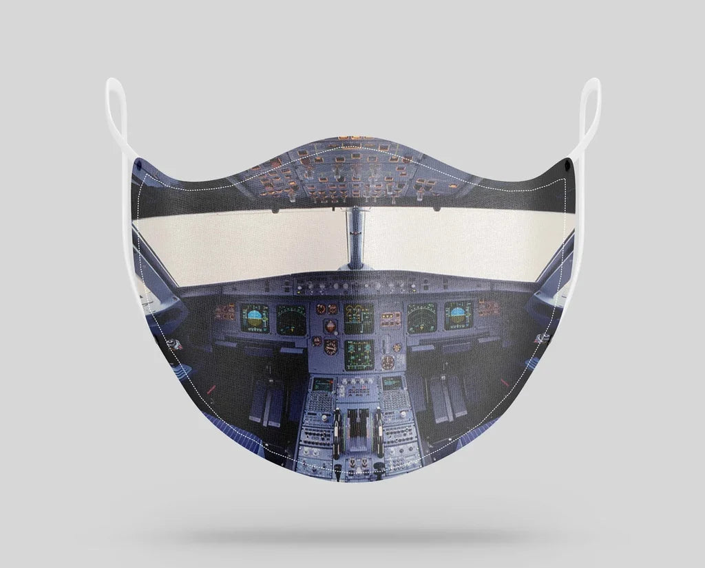 Airbus A320 Cockpit Wide aviation face mask in breathable cotton blend.