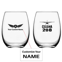 Thumbnail for Cessna 208 & Plane Water & Drink aviation design on water glass, crystal-clear premium glassware.
