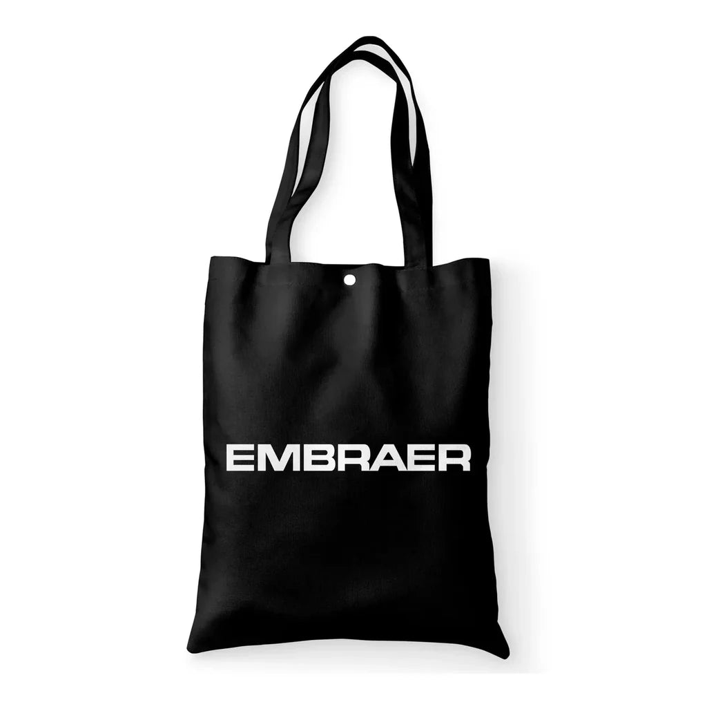 Embraer & Text aviation design tote bag, canvas construction.